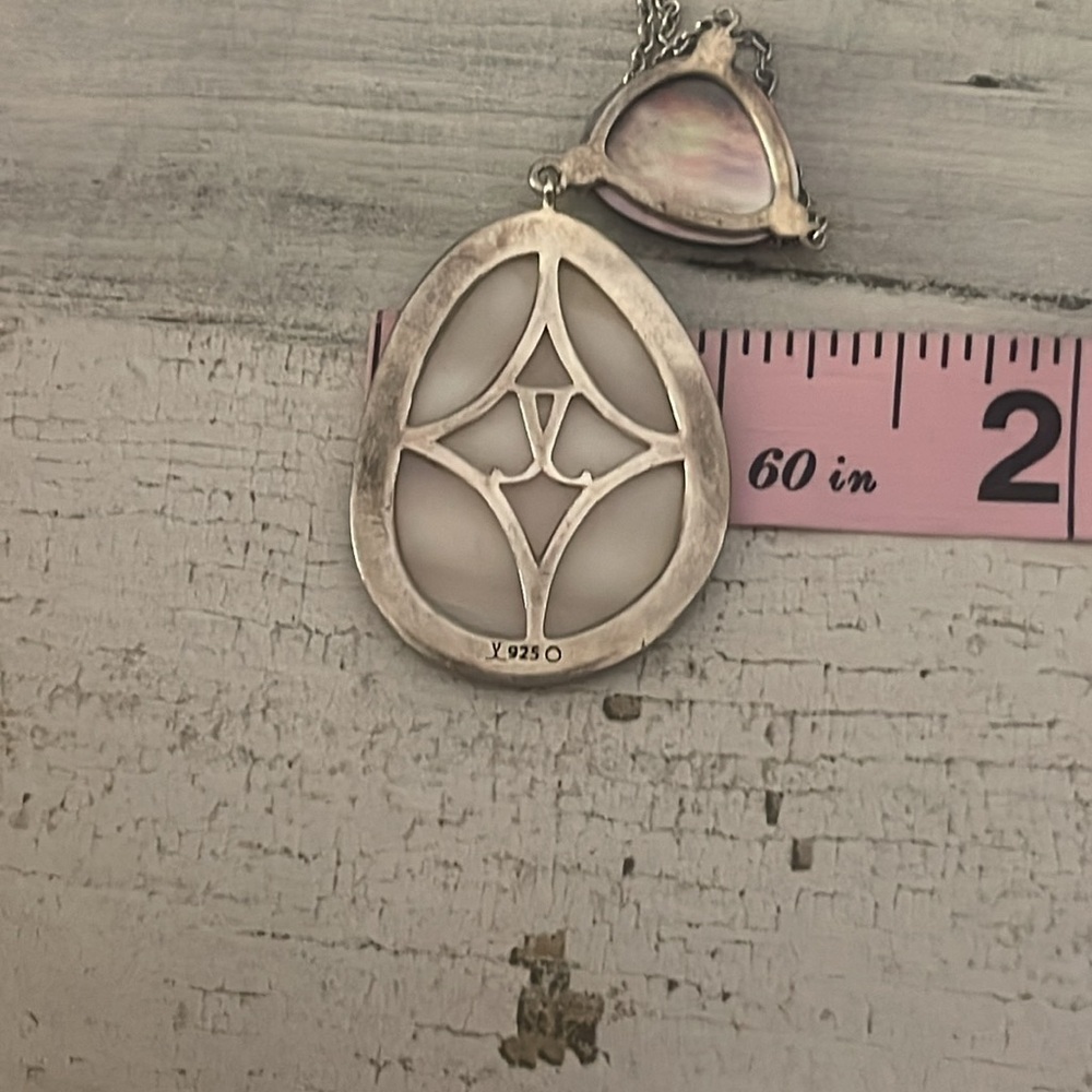 Judith Jack Sterling Silver Mother of Pearl Marcasite Pendant Necklace - Picture 7 of 8